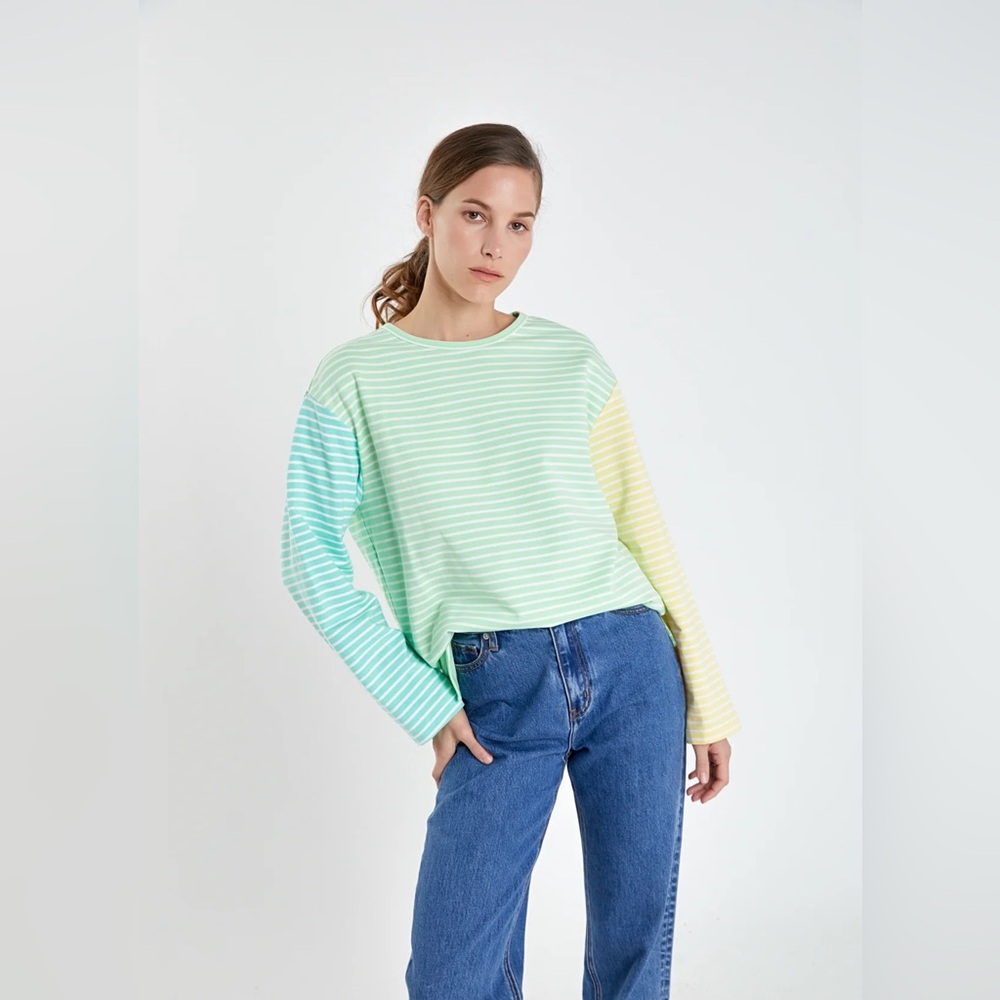 english factory contrast striped top lime